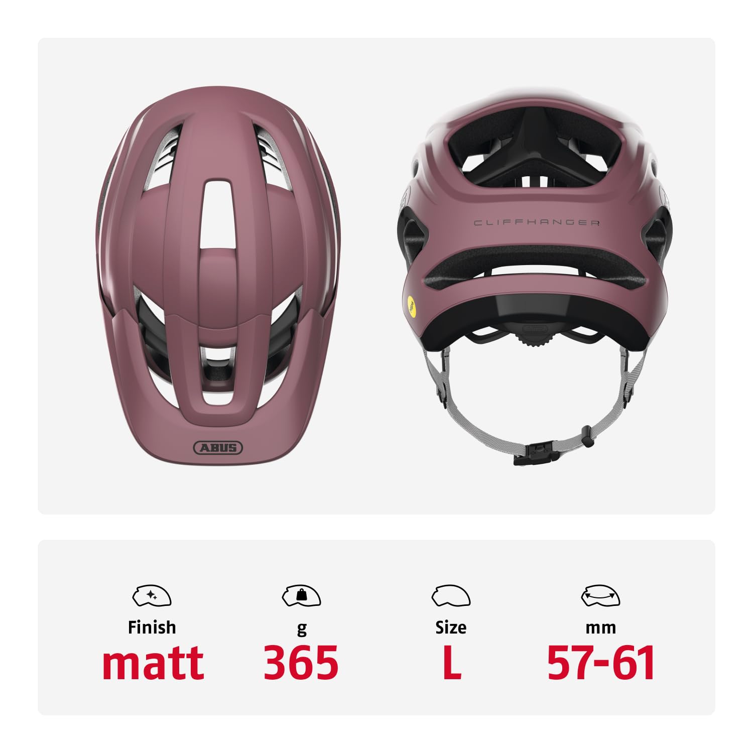 ABUS Cliffhanger MIPS Casco MTB Bicicleta, Blush Red, L | Casco MTB con Mips, para Singletrail y Enduro, cierre magnético, visera regulable en altura