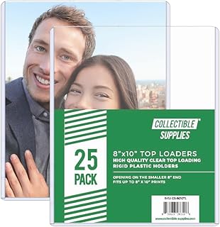 Collectible Supplies 25 Pack Top Loader Picture Holder - 8 x 10 Inches Rigid Plastic Photocard Holder - High Impact Grade PVC - Perfect for Protecting Pictures & Photos - Crystal Clear