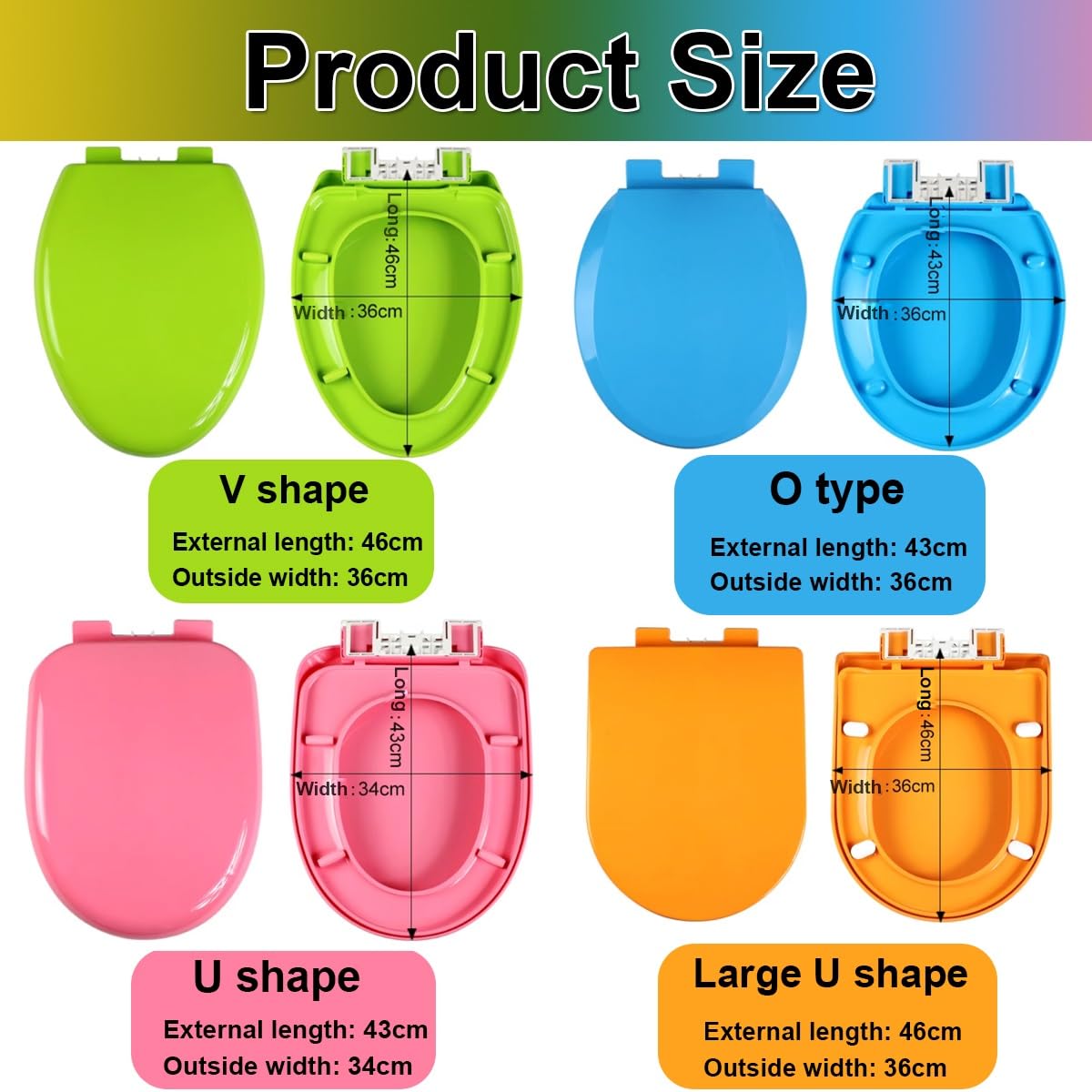 Toilettensitz aus PP-Kunststoff in Farbe, langsam schließend, leise/sanft schließende Toilettensitze, länglicher Toilettensitz, doppelt dickes Design, leicht zu entfernen, leicht zu reinigen (Color :