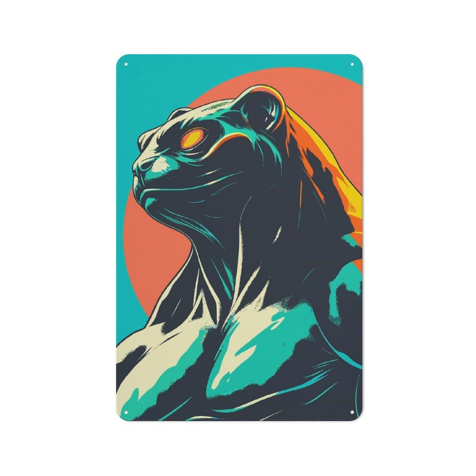 Junmoney Stylized Panther Portrait With Colorful Accen Retro Metal Wall Sign 30X20cm With Ts For Café Or Home Bar, For Cooler-Season Styling In Café And Home Bar