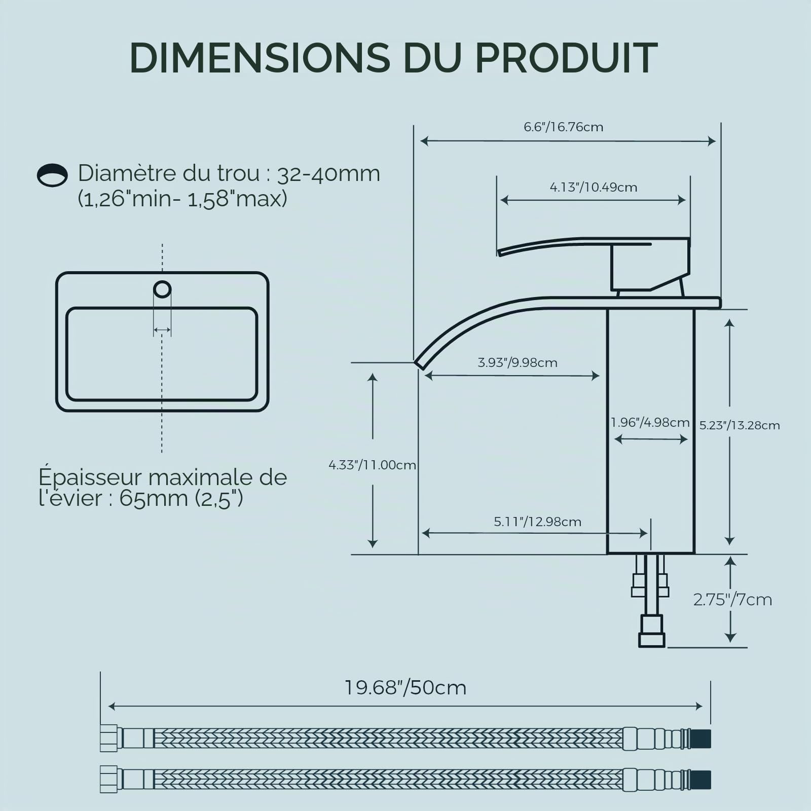 FORIOUS Robinet de Salle de Bain,Mitigeur Lavabo Cascade en Acier Inoxydable,Mitigeur Monocommande pour Eau Chaude et Froide dans la Salle de Bain, Économiseur D'eau et D'énergie Chromé.