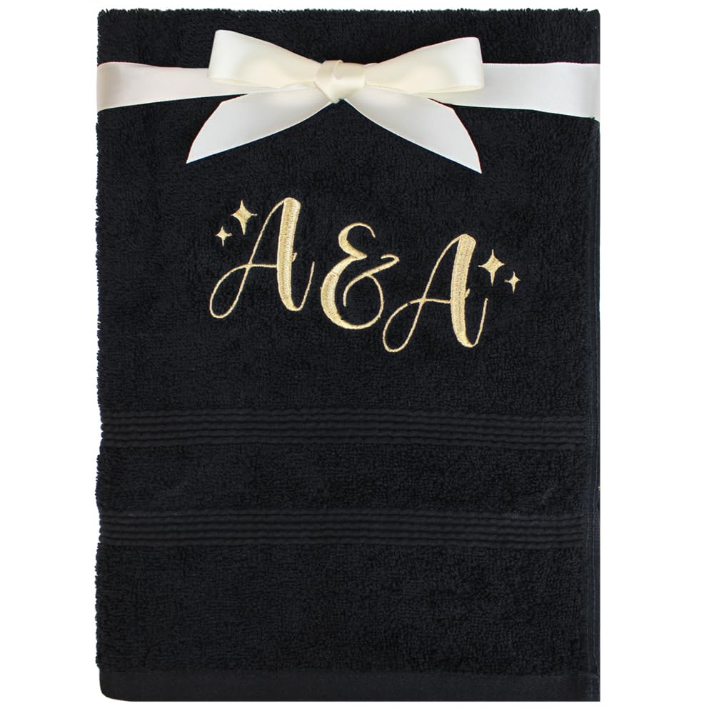 TeddyT's Personalised Couples Initial Hand Towel in Black & Gold