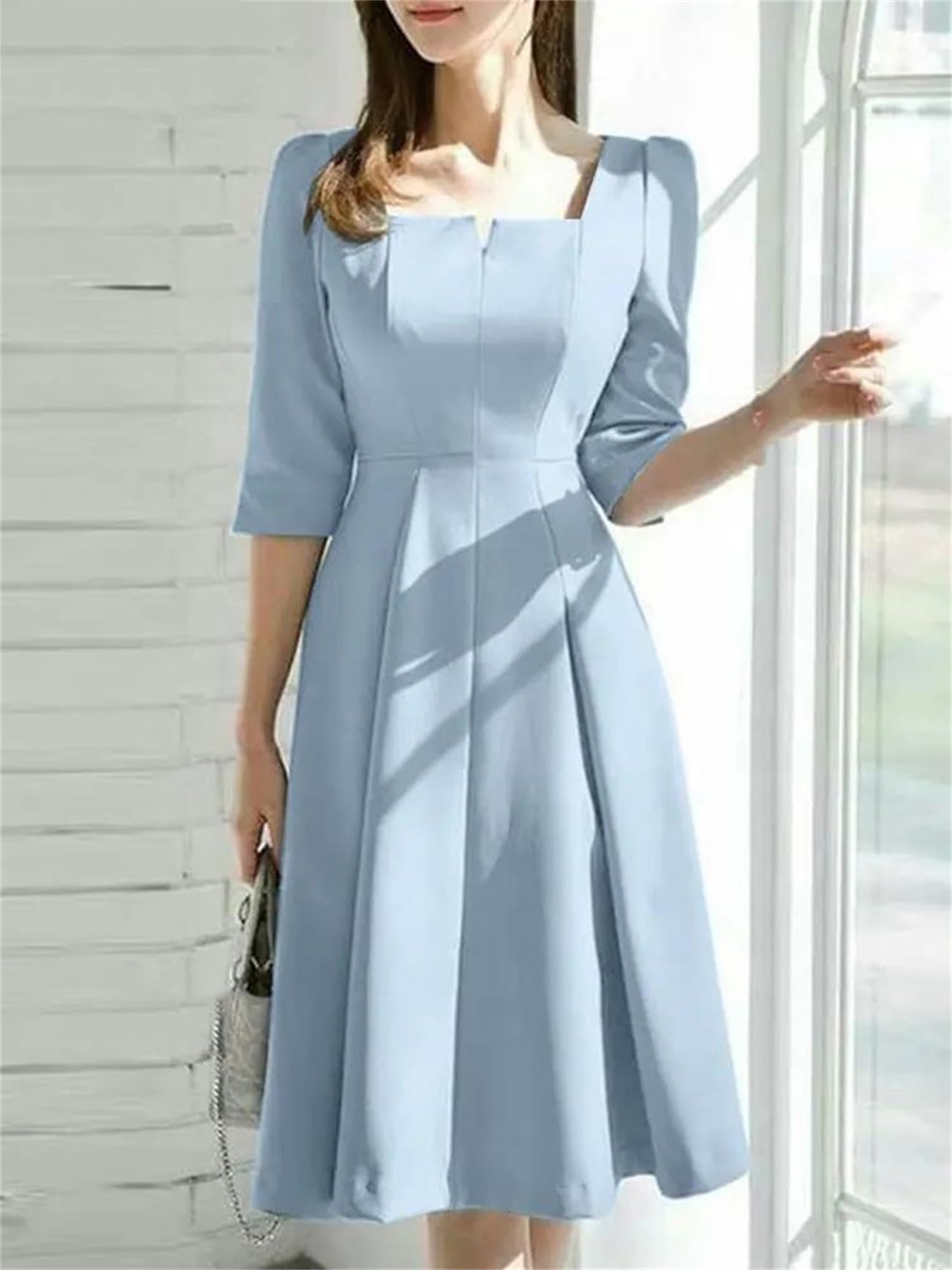Abito da donna a mezza manica con colletto quadrato prendisole moda estate elegante abito da festa casual solido abiti da lavoro Robe
