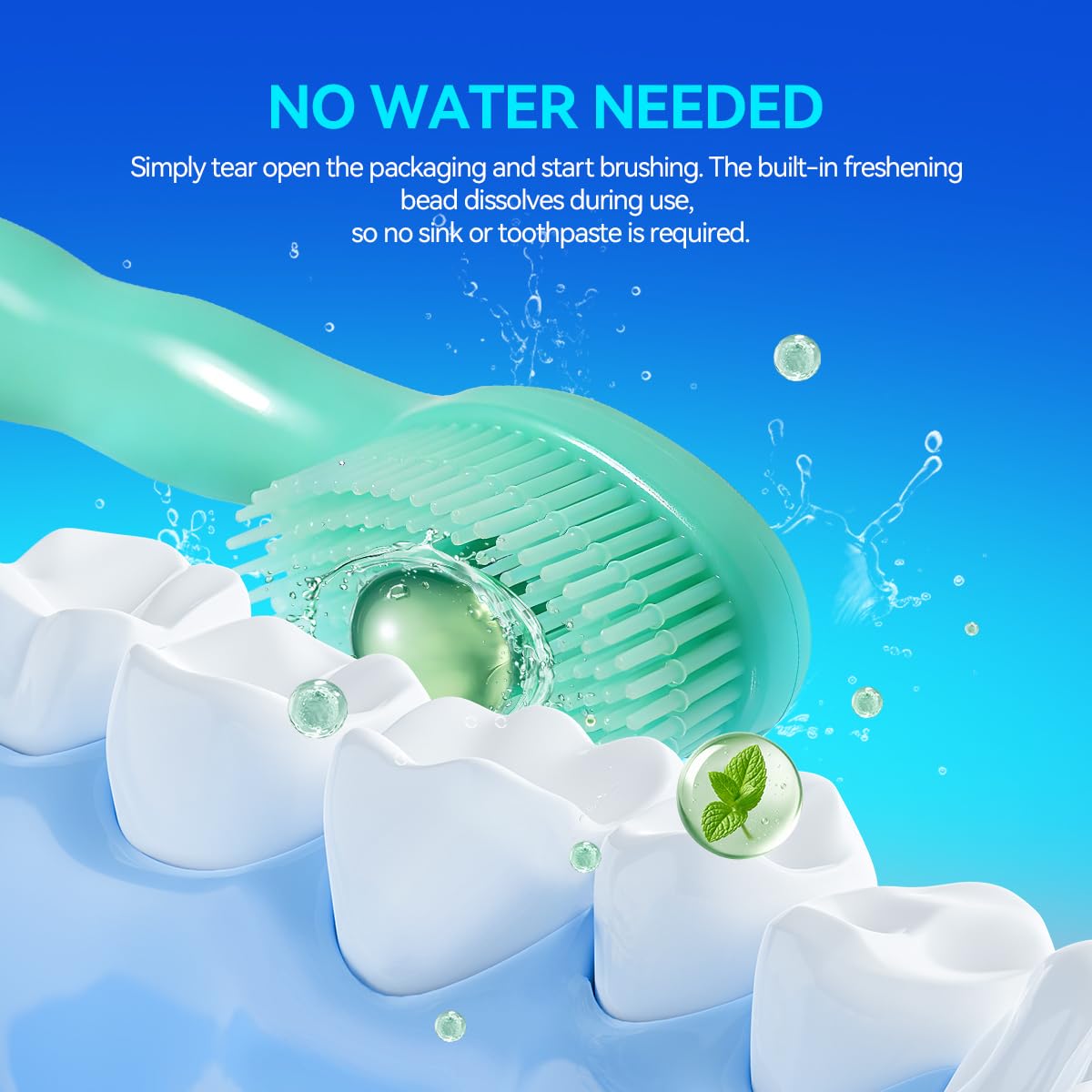 Cepillo de dientes desechable de viaje, paquete de 30 envueltos individualmente, cuidado bucal todo en uno con cuentas refrescantes de menta, no necesita agua, cepillo de dientes para llevar