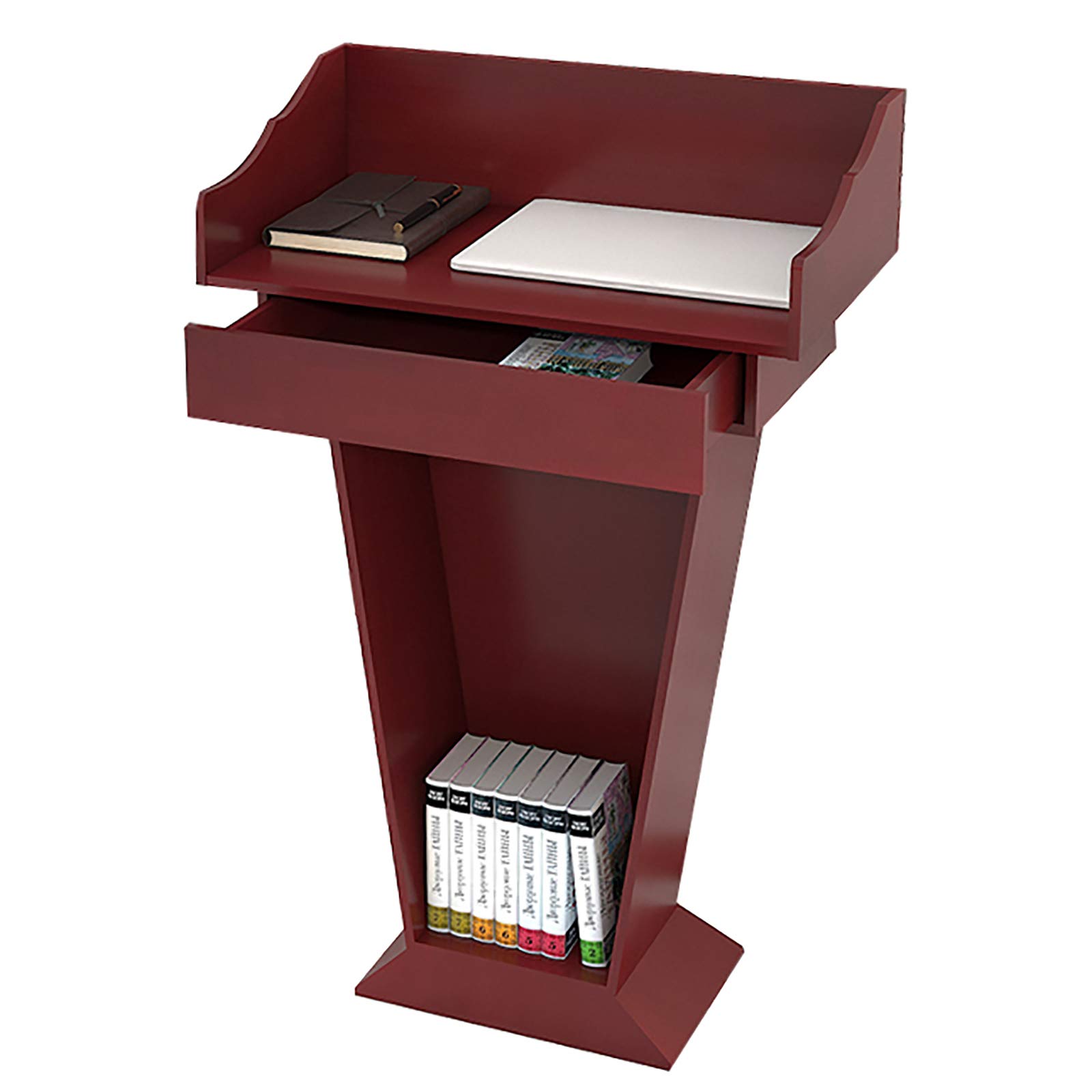 HTYQ Solid wood podium, multi-functional podium, wide multi-layer storage railings, conference and podium tables, standing hotel reception tables