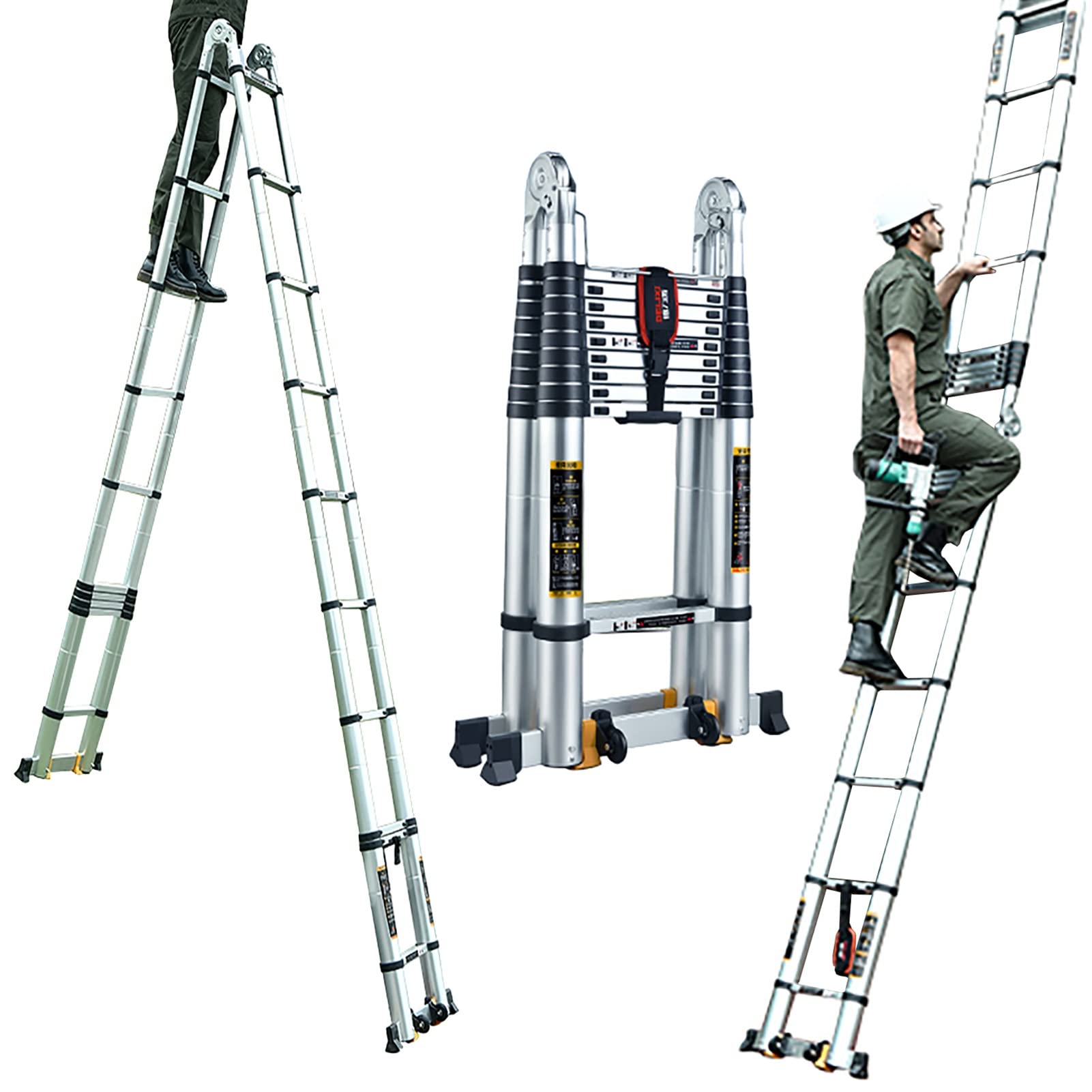 CHYY Telescopic Ladder Extra Tall Telescoping Ladder for Maintenance Decoration, 10ft 12.5ft 15ft 18ft 21ft 23.5ft 26ft Multifunction Extendable Ladders, Stable & Durable (Size : 4M+4M)