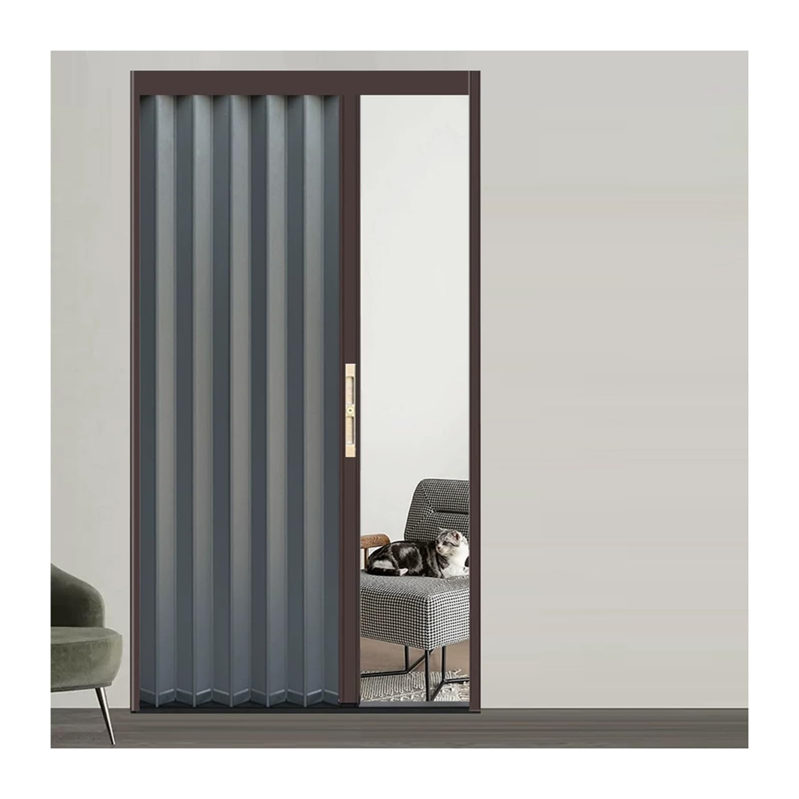Kphymod Brown Frame Aluminum Retractable Folding Door, Space Saving Ultra Low Track Accordion Room Partition For Kitchen Shower Bedroom Separator(,82.6X198cm)