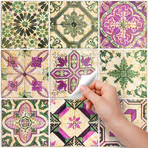 RE-COVERTILES Lot De 24 Autocollants Carrelage 10x10 Cm – Style Carreaux De Ciment Azulejos – PVC Imperméable Cuisine & Salle De Bain