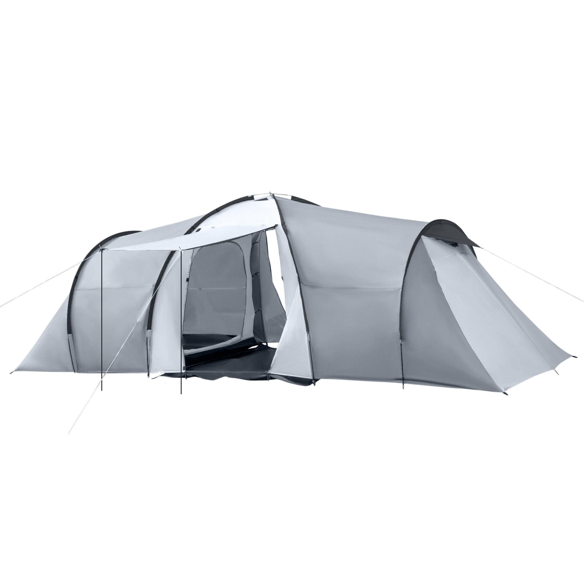 Outsunny Tenda da Campeggio 5 Posti con 2 Camere, Tenda da Campeggio Familiare Impermeabile con Baldacchino, 590x245x193 cm, Grigio