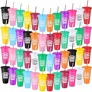 Thank You Gifts You Are Awesome Coffee Mug 24 oz Plastic Tumblers with Lids and Straw Inspirational Reusable Tumblers Appreciation Gift for Coworker Teacher Colleague Employee (48 Pack)