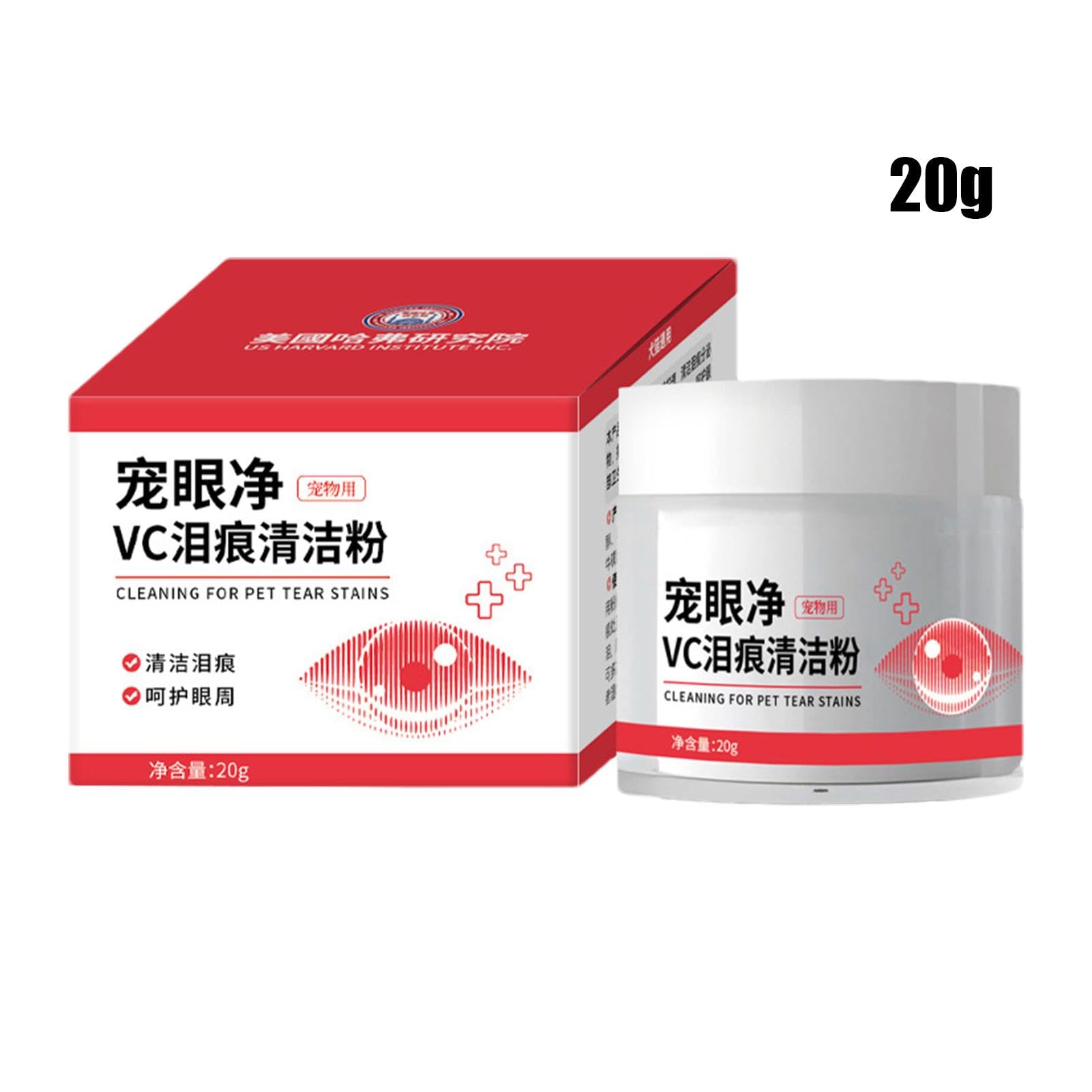 Détachant larme de chat 20 g pour chiens et chats - Poudre avec brosse - Rince-yeux pour animaux de compagnie - Naturel, sûr, absorbe les larmes