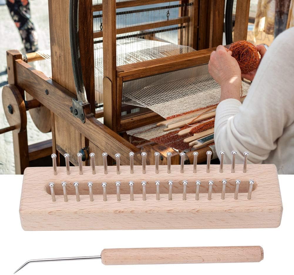 Beufee Wooden Knitting Loom, with Elbow Crochet Hook, Rectangular HandWeaving Machine Knitting Board 32 Pegs for Scarf Sweater Shawl Hat Craft