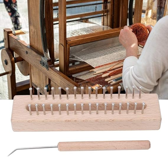 Beufee Wooden Knitting Loom, with Elbow Crochet Hook, Rectangular HandWeaving Machine Knitting Board 32 Pegs for Scarf Sweater Shawl Hat Craft