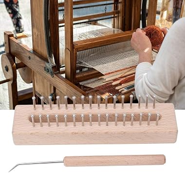 Beufee Wooden Knitting Loom, with Elbow Crochet Hook, Rectangular HandWeaving Machine Knitting Board 32 Pegs for Scarf Sweater Shawl Hat Craft
