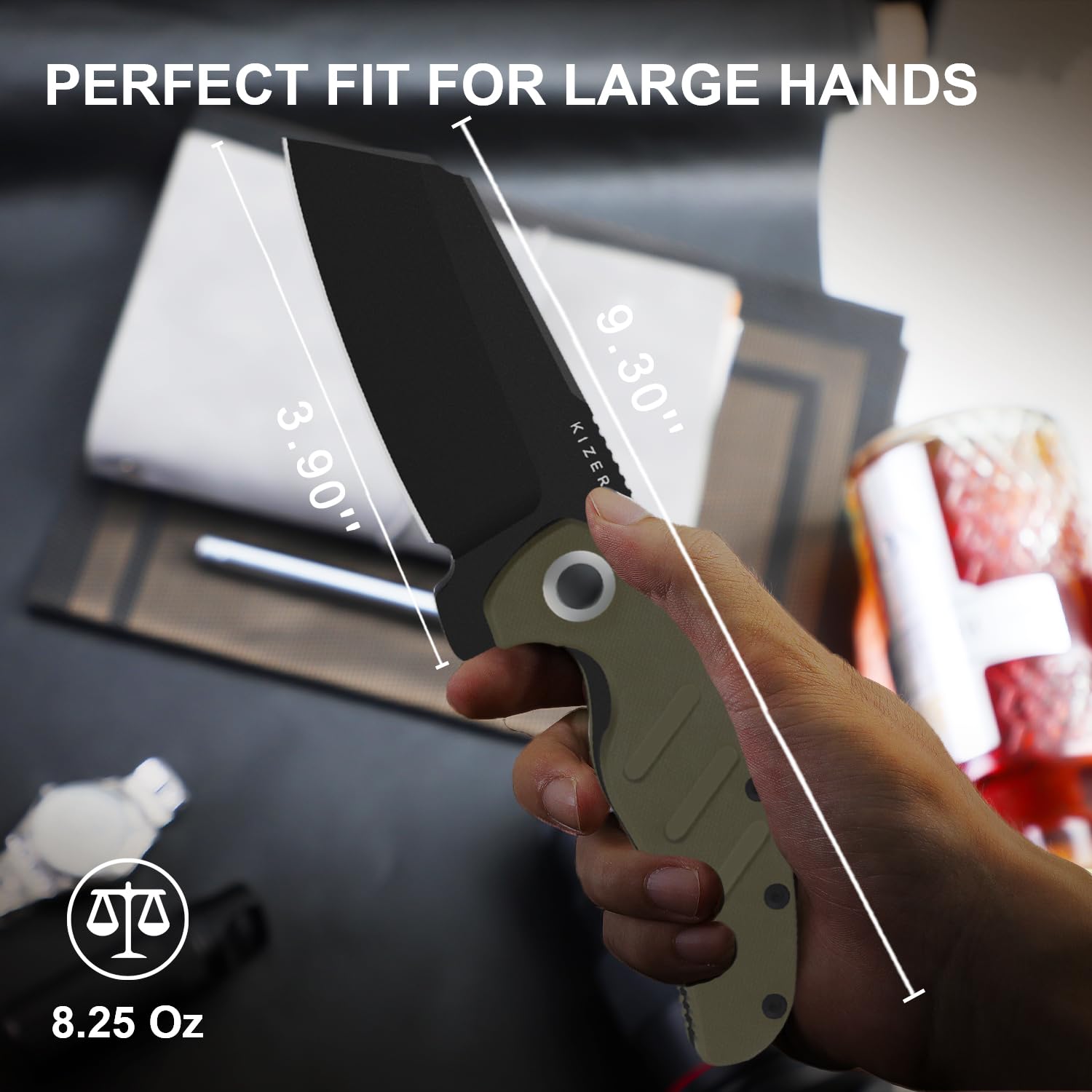 Kizer C01C XL Sheepdog Couteau de Poche, Lame Sheepsfoot D2 de 10cm, Couteau Pliable EDC avec Manche G10, Non-automatique Ouverture manuelle, Clip de Poche, Couteaux de Survie pour le Camping V5488M1