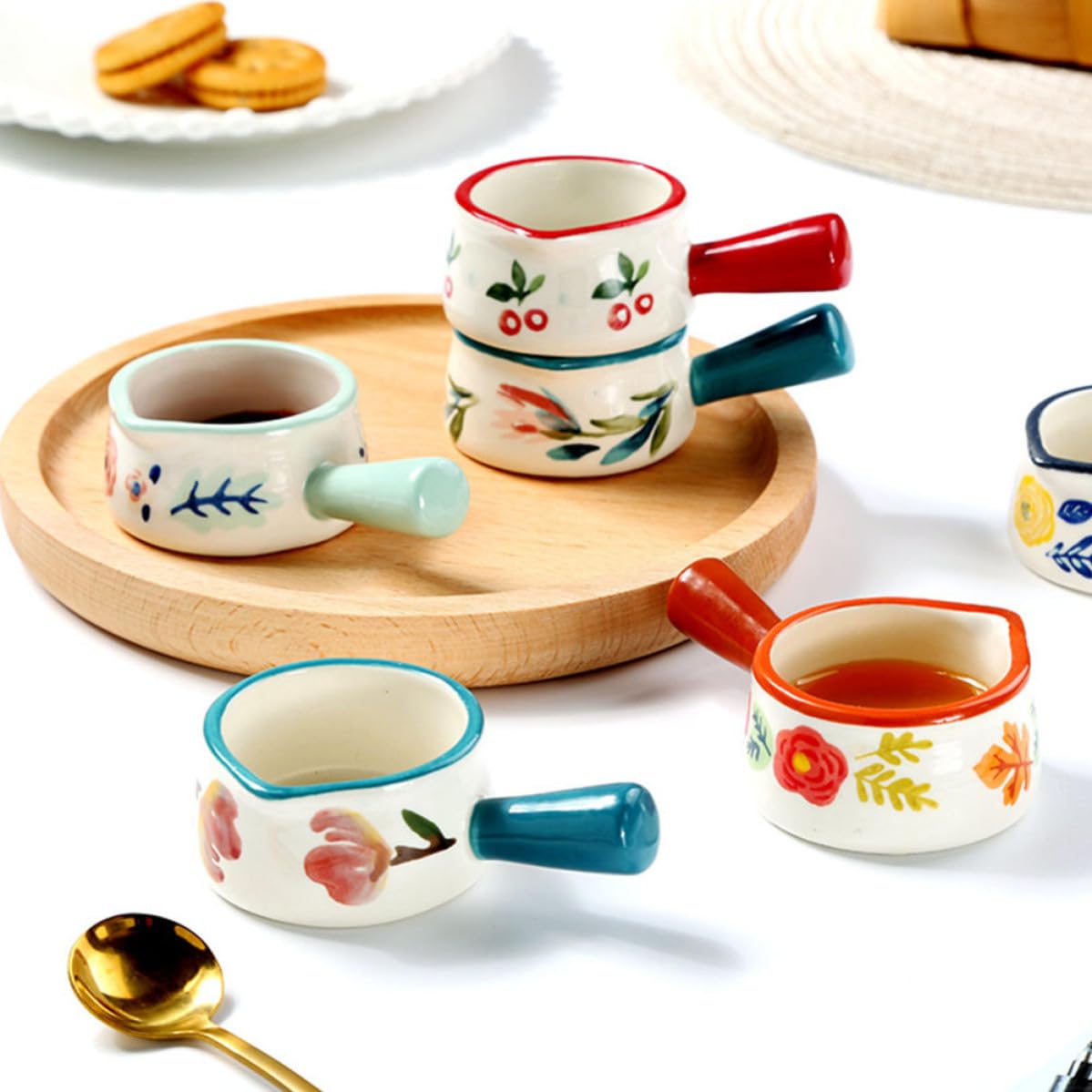 6 Piezas Jarra de Leche de Cerámica con Asa 50ml Estilo Japonés