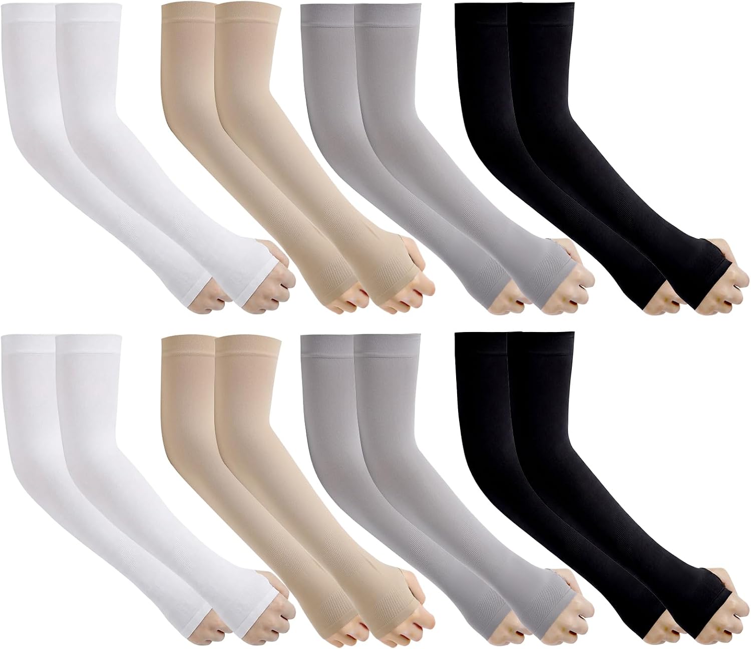 8 Pairs Sun UV Protection Arm Sleeves for Men Women, Cooling Compression Sleeves with Thumb Hole Cover Arms