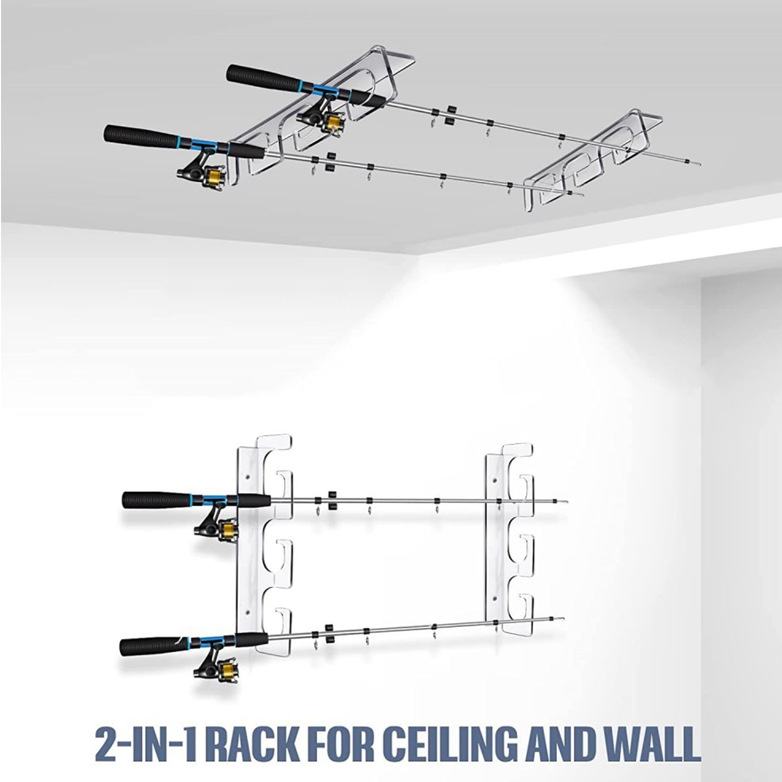 Soporte horizontal para cañas de pescar, soporte horizontal para 6 cañas de pescar montado en la pared