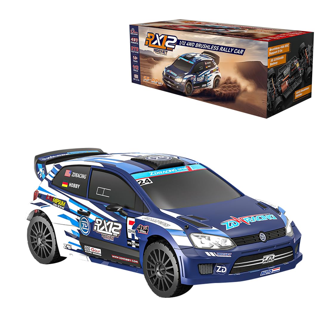 ZD Racing RX12 1/12 4WD Brushless Rally Car, prestazioni ad alta velocità su qualsiasi terreno, perfetto per gare con gli amici