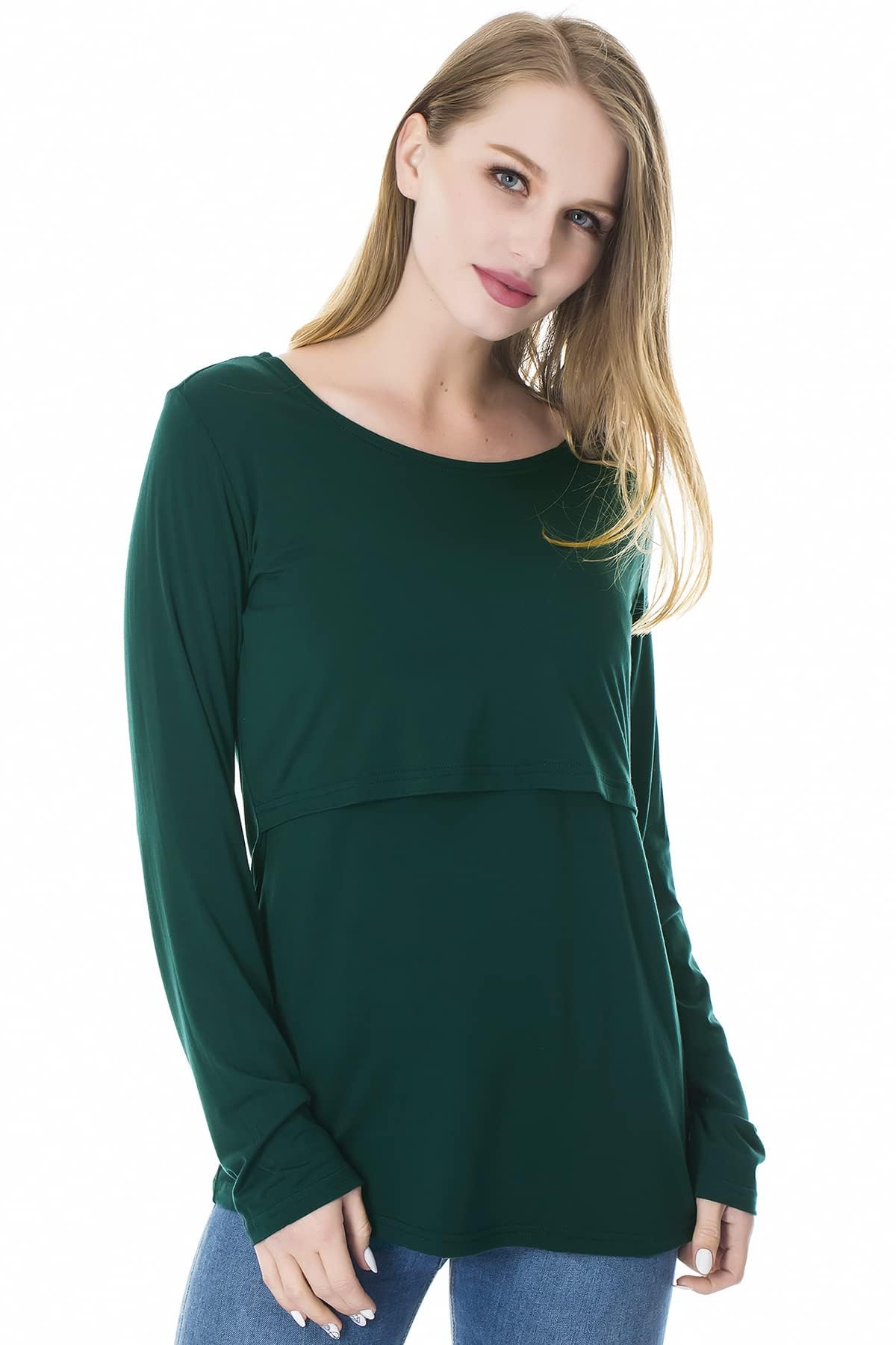 Smallshow Camicie da donna a maniche lunghe per allattamento al seno, 3 pezzi, Nero-profondo verde-chiaro grigio a righe, L