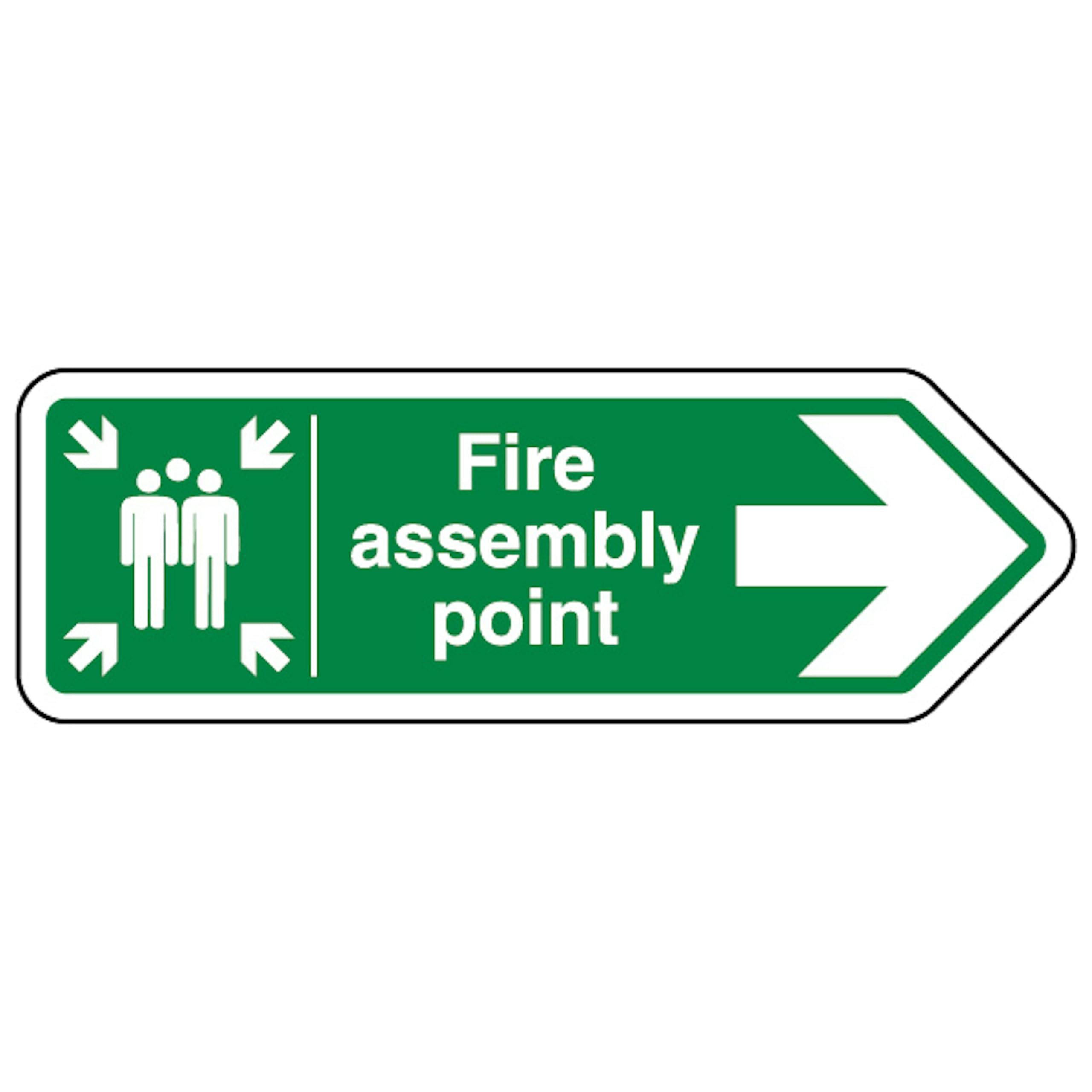 V Safety Fire Assembly Point Arrow Right - Shaped Sign 450 x 150 mm - 2mm Super-Tough Rigid Plastic Safety Sign