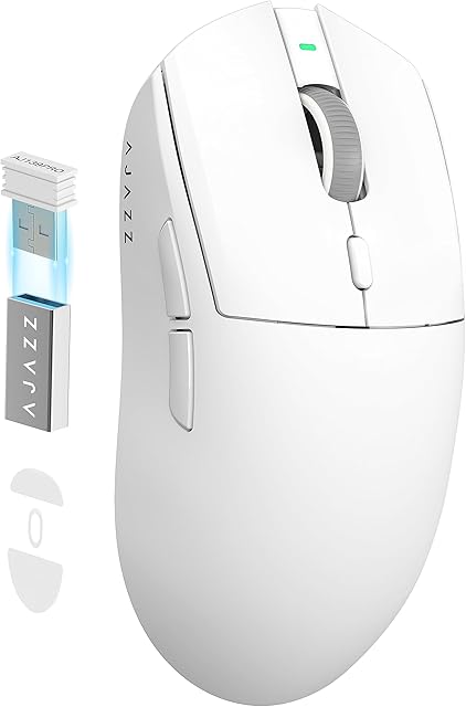 AJAZZ AJ139 PRO X SUPERLIGHT Bezprzewodowa Mysz do Gier,Ultralekka(59g),Pixart PAW3395 Czujnik Optyczny,26000DPI,2.4 Ghz/USB C Przewodowa,6 Programmable Buttons,200 Hours Battery Life,do PC/MAC Biała