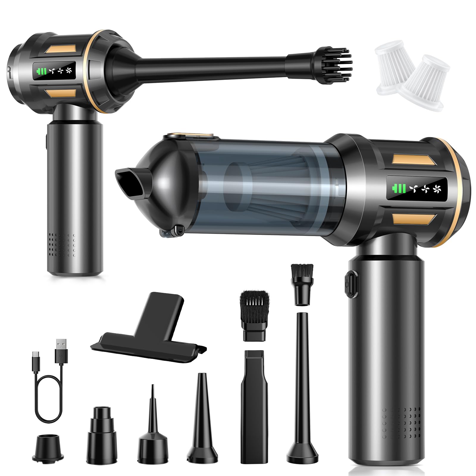 Aspirateur à Main, 17000Pa 4 en 1 Aspirateur sans Fil avec Vidage Automatique 1 Touche, Moteur sans Brosse, Mini Aspirateur, 3 Niveaux d'aspiration pour la Voiture, Maison, Poils d'animaux