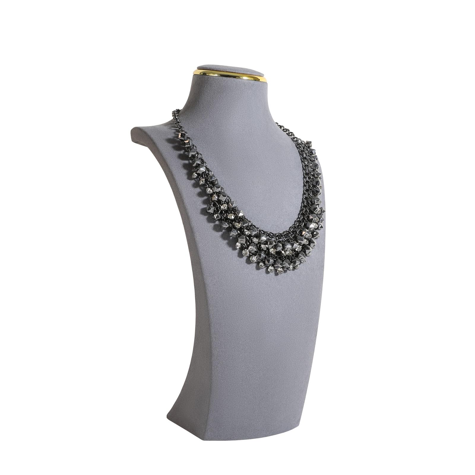 GemeShou Grey necklace display stands for selling, Velvet necklace storage organizer, Necklace mannequin jewelry bust holder for boutique store【Grey-Large height 33 cm】