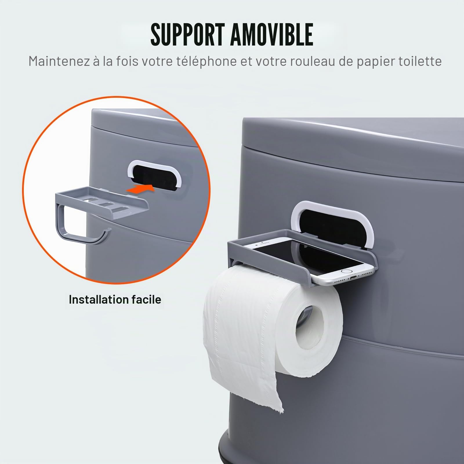 VEVOR Toilette Portable avec Réservoir à Matières 5 L Toilette de Camping avec Porte-Papier et Support de Téléphone sans Odeur WC de Voyage pour Camping-car Caravane Chambre à Coucher Femmes Enceintes