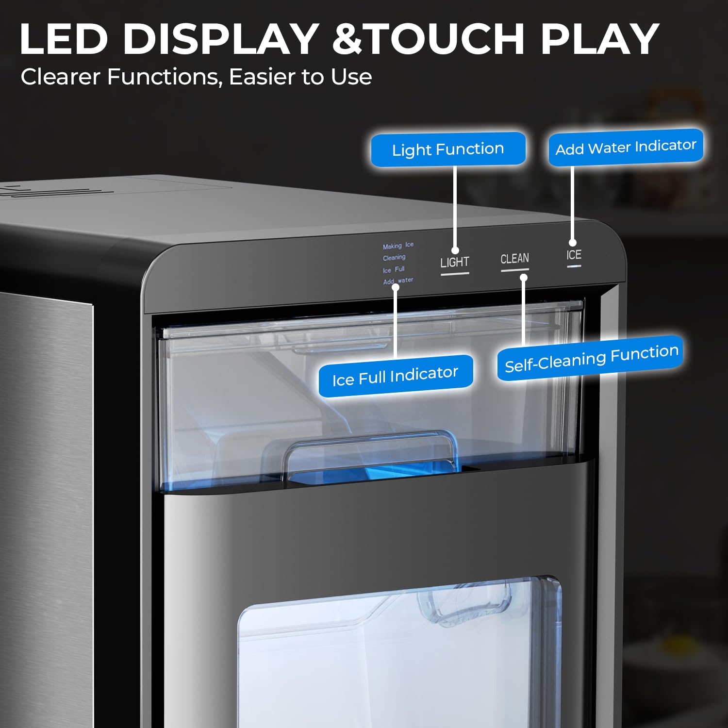 Antarctic Star Nugget Ice Maker Countertop - 44lb/Day, Self-Cleaning Portable Ice Machine With LED Display, 10-15 Minute Fast Ice Making For Home/Office/Bar on Fridge.com - View 3