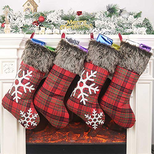 Vohoney Medias de Navidad Rojas Plaid Calcetín de Navidad Decoración de Navidad Bolsa de Regalo Medias de Navidad Colgantes para Decoración de Navidad Regalo Calcetines de Navidad