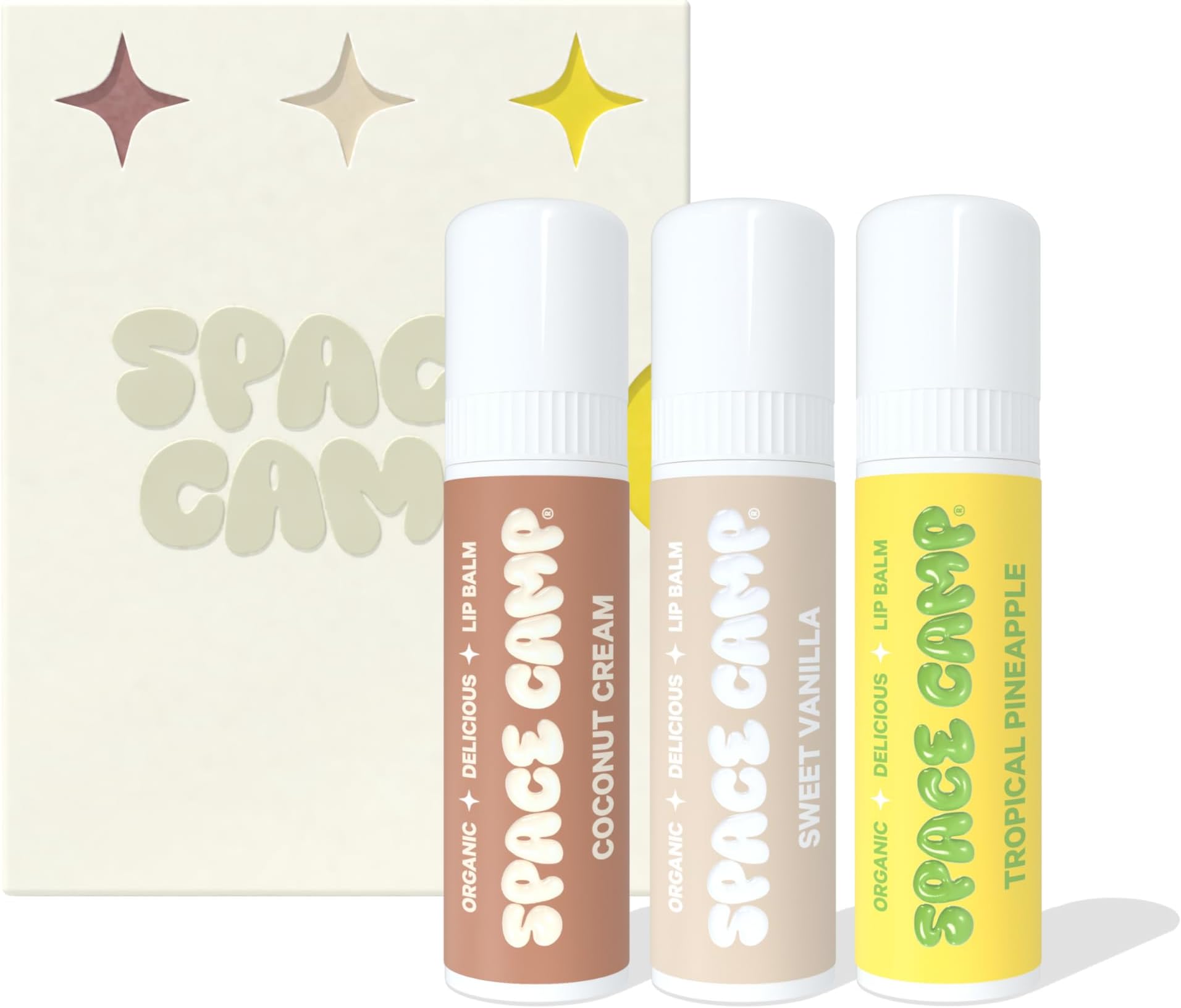 Space Camp Wellness Jumbo Lip Balm - Pool Club Pack Variety Flavored Balm (Tropical Pineapple, Sweet Vanilla, and Coconut Cream) - 3 Pack
