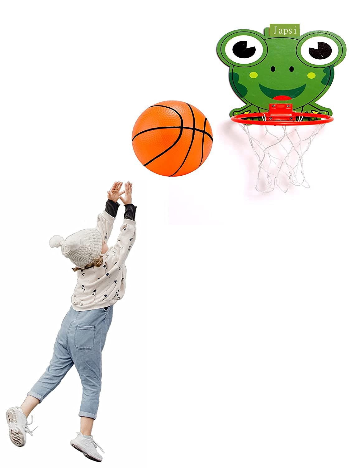 JAPSI Basketball with Net for Kids (Turtle Print) | Basketball Kit for Kids | Wall Hanging Basketball Net with Ball | Basketball Toys for Kids 3 Years | Basketball Hoop for Kids Indoor