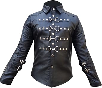 Real Leather Mens Sheep Leather Police Real Uniform Shirt BLUF Gay Mans Shirt Hot Lamb Leather with Press Stud
