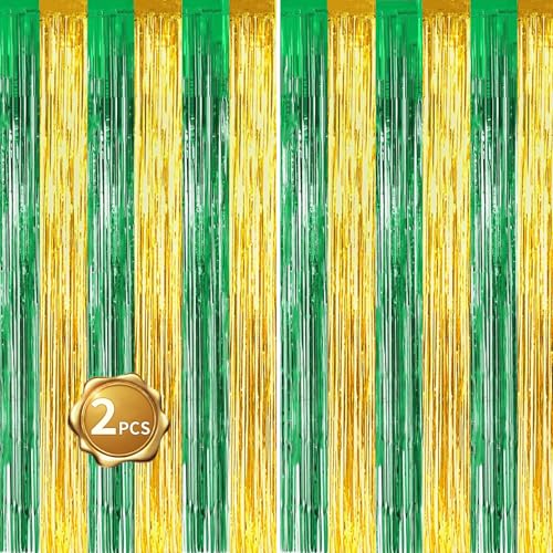 Image of BEISHIDA 2Pcs Green Gold Door Streamers Congrats Grade 2025 Decoration Backdrop Foil Fringe Tinsel Party Streamers Curtains Backdrops for Birthday 2026 Graduation St Patrick's Day (3.28 ft x 6.56 ft)