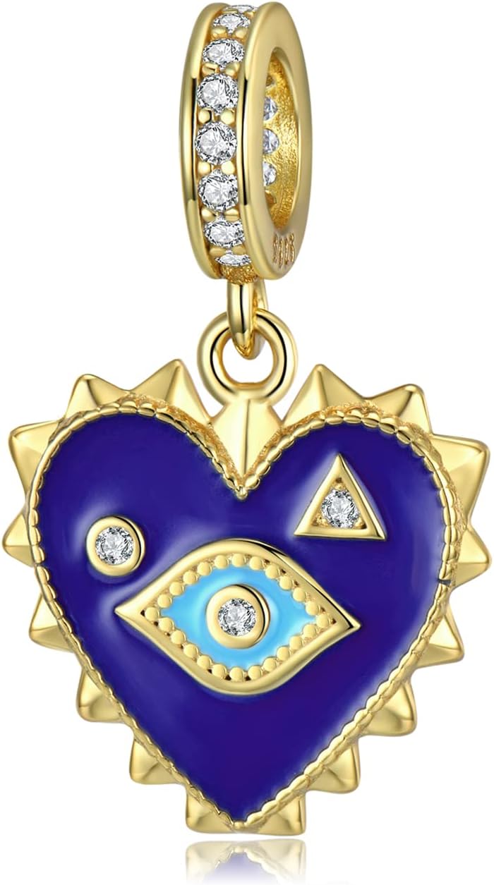 Evil Eye Charms 925 Sterling Silver Charms for Bracelet and Lucky Jewelry Hamsa Charm Fatima Charms Beads European Charm Evil Eye Compatible Bracelet Necklace for Women Mother Sister Gifts