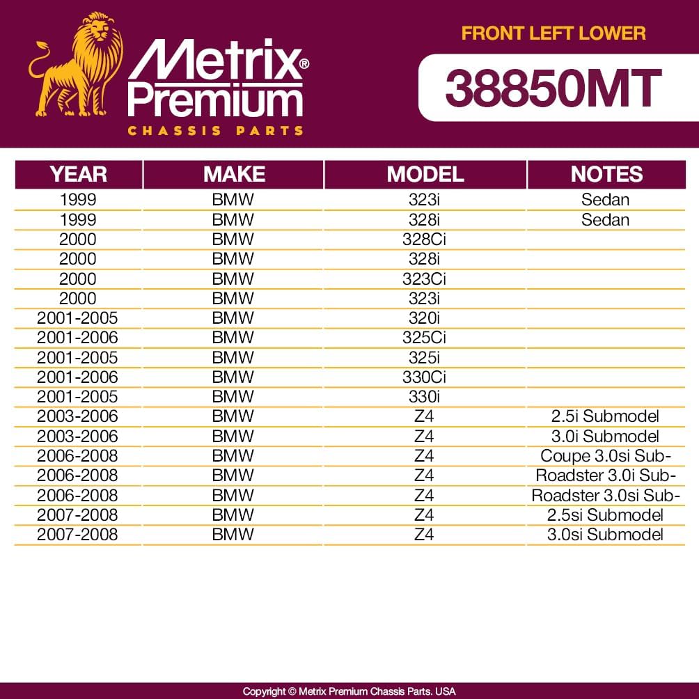 Metrix Premium Chassis Parts - Front Left Lower Control Arm w Ball Joint & Bushing Assembly Fits 99-00 BMW 323i, 328i, 328Ci, 328i, 03-08 Z4, 01-05 320i, RK80527, Made in Europe