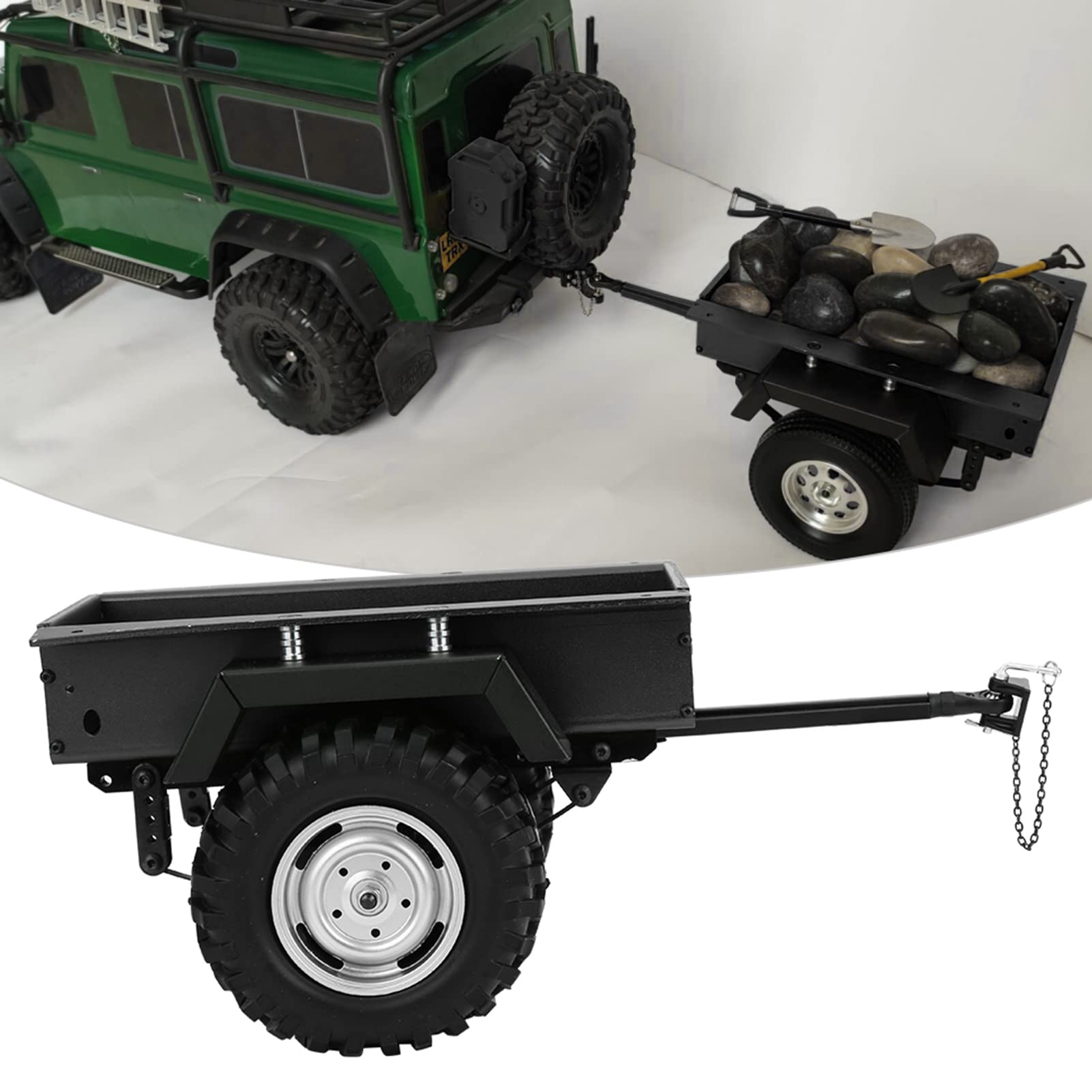 Samochód RC z przyczepą, Stop Aluminium RC Car Hitch Trailer Wysoka Symulacja RC Samochód z przyczepą kubełkową Model Pojazdu RC Zabawka dla Dzieci Pasuje do Skali Pojazdu
