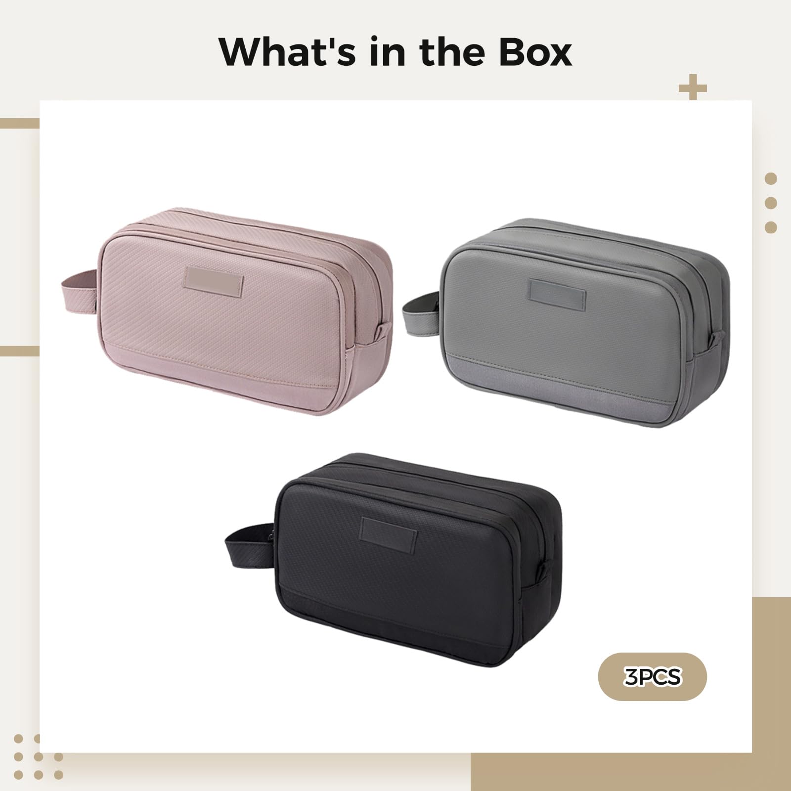 Juego de 3 bolsas de aseo de viaje para hombres, bolsa de aseo impermeable con separación en seco y húmedo, diseño de múltiples compartimentos para organización, portátil en negro, gris y rosa