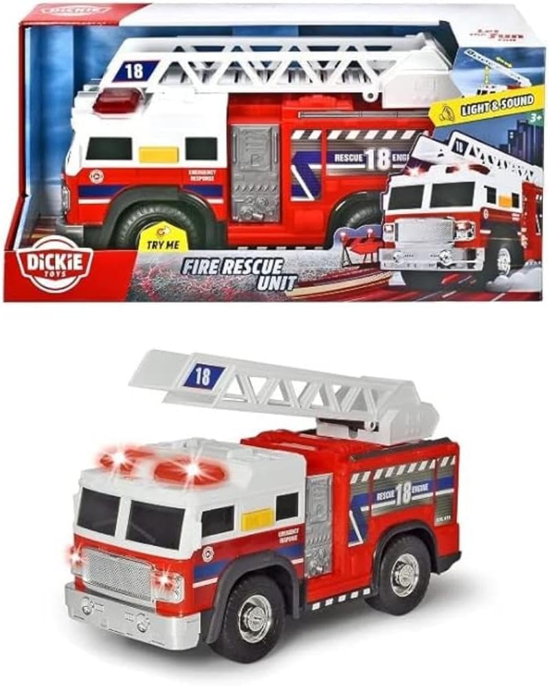 Dickie Light & Sound Fire Rescue Toy Vehicle, 15.5-inch Length, for Play, Collection, Gift, Boys