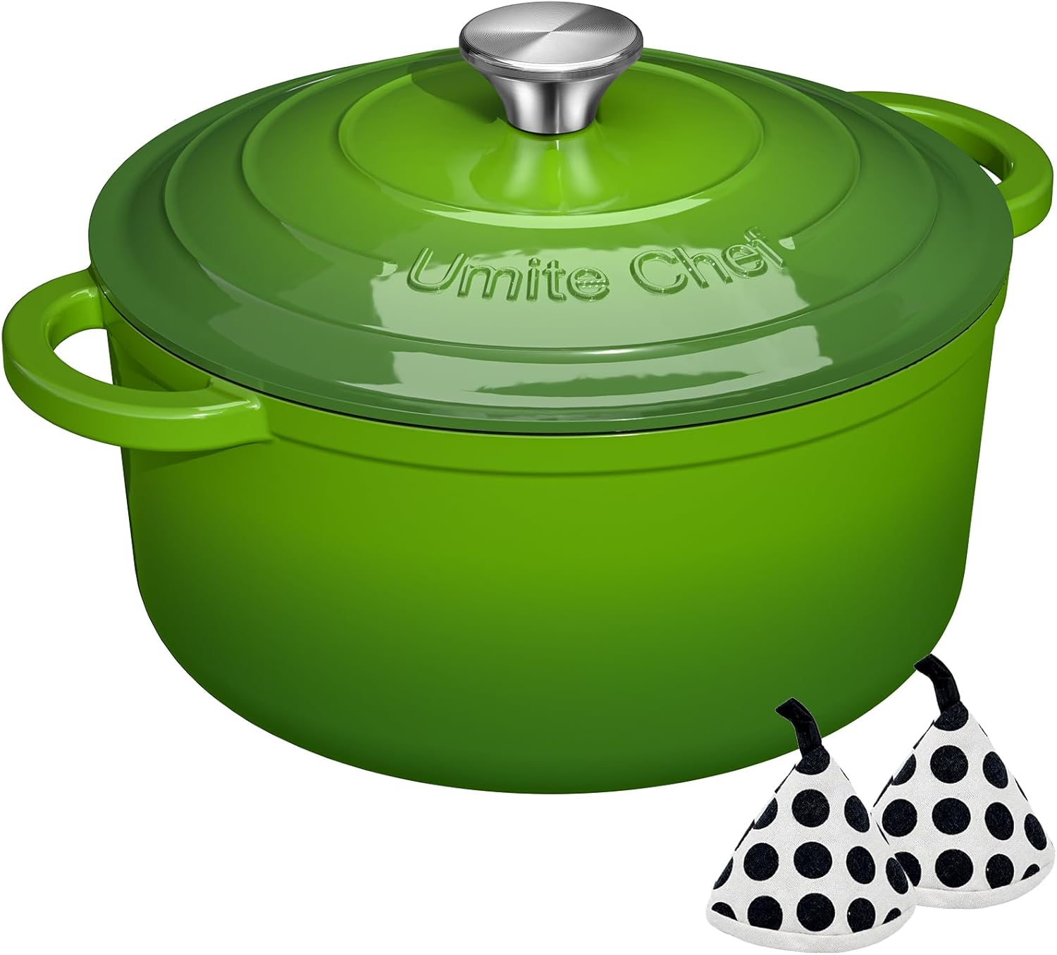Umite Chef 5QT Enameled Cast Iron Dutch Oven Pot with Lid, Heavy-Duty, Cookware for Bread Baking, Braising, Stews, Roasting, Wedding Registry Ideas & Gifts(Green) - Thumbnail 2