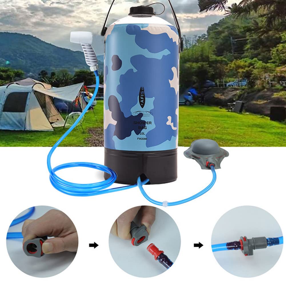 Solar Dusche Tasche, 10L Campingdusche Solardusche Gartendusche mit Pumpe und Handbrause, Camping Duschsack, Tragbare Solar Heizung Camping Dusche Tasche Set für Camping Wandern Strand Garten