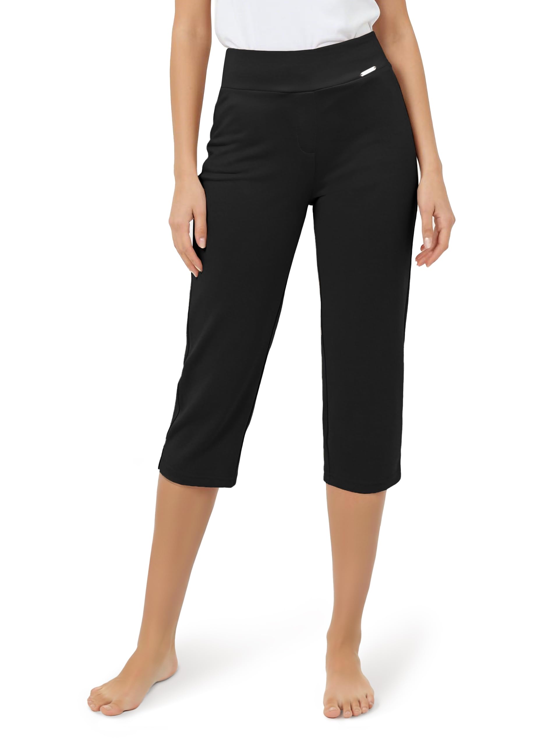 Tapata Pantaloni Donna 3/4 Vita Alta Elastico Tinta Unita Casual Estivi Comodi