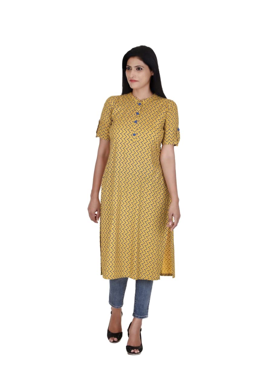 VIALA FASHION Women's Rayon Printed Straight Kurta (Yellow)