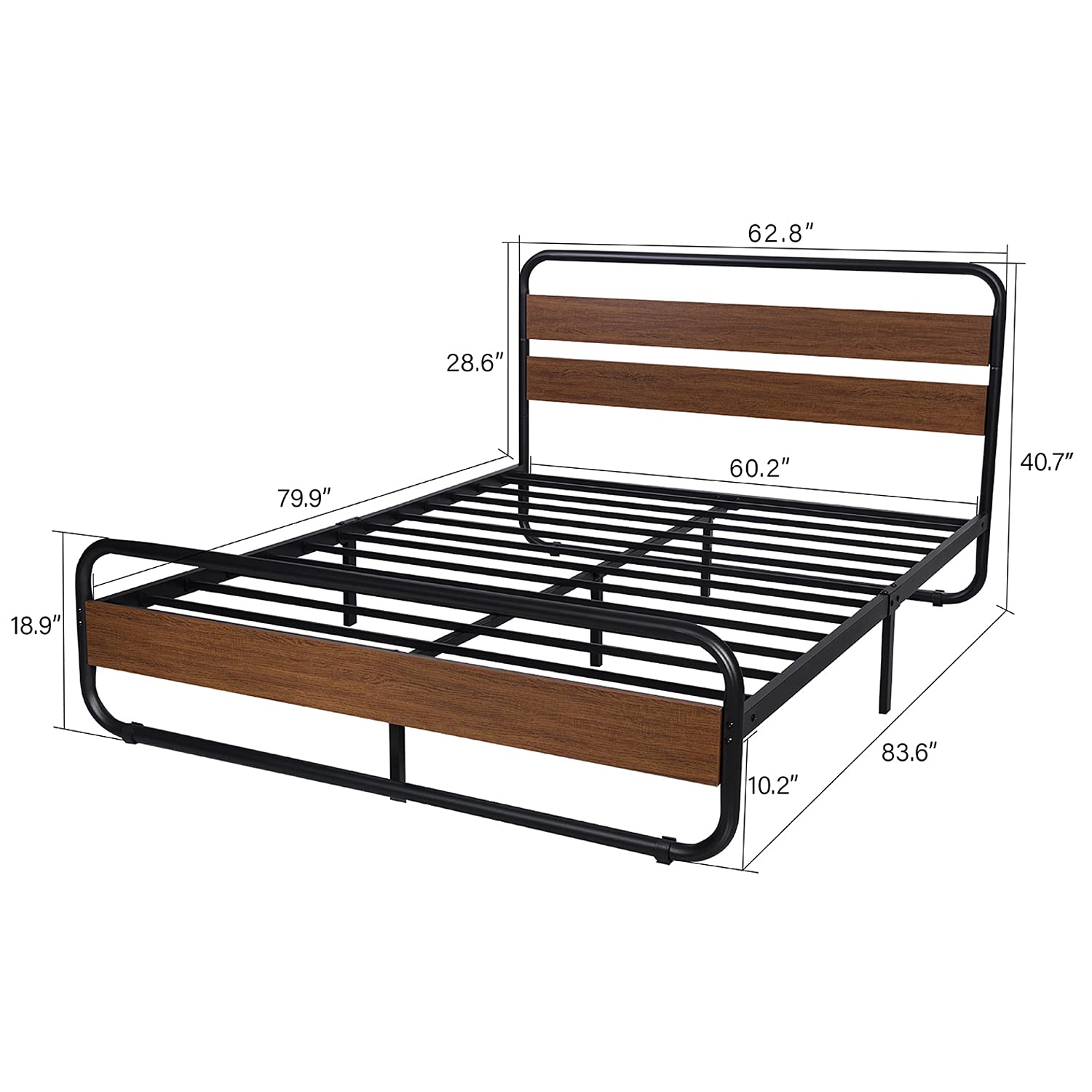 SHA CERLIN Queen Size Bed Frame with Wooden Headboard ,Footboard, Heavy