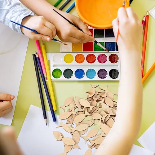 Miniatura 5 de Regalos a granel, 200 piezas de recortes de madera de peces sin terminar, animales del océano, pintura de madera, manualidades, piezas de