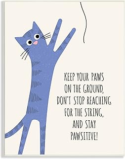 Stupell Industries Stay Pawsitive Cartoon Cat Playing Positivity Sentiment, Design by Jennifer Wambach