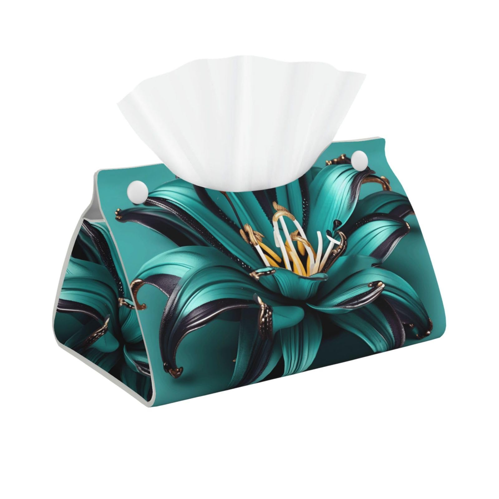 Teal Lily Print Long Tissue Box Cover Tissue Dispenser Box For Living Room, Office, Car, Bathroom