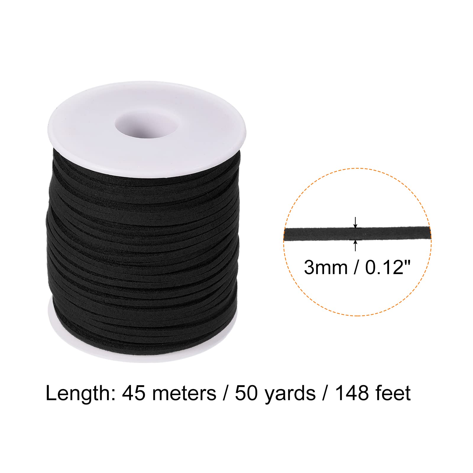 PATIKIL Suede Cord with Roll Spool 3mm 50 Yard, Flat Faux Leather Lace for Necklace Bracelet Jewelry Making Beading DIY Crafts, Black - Image 2