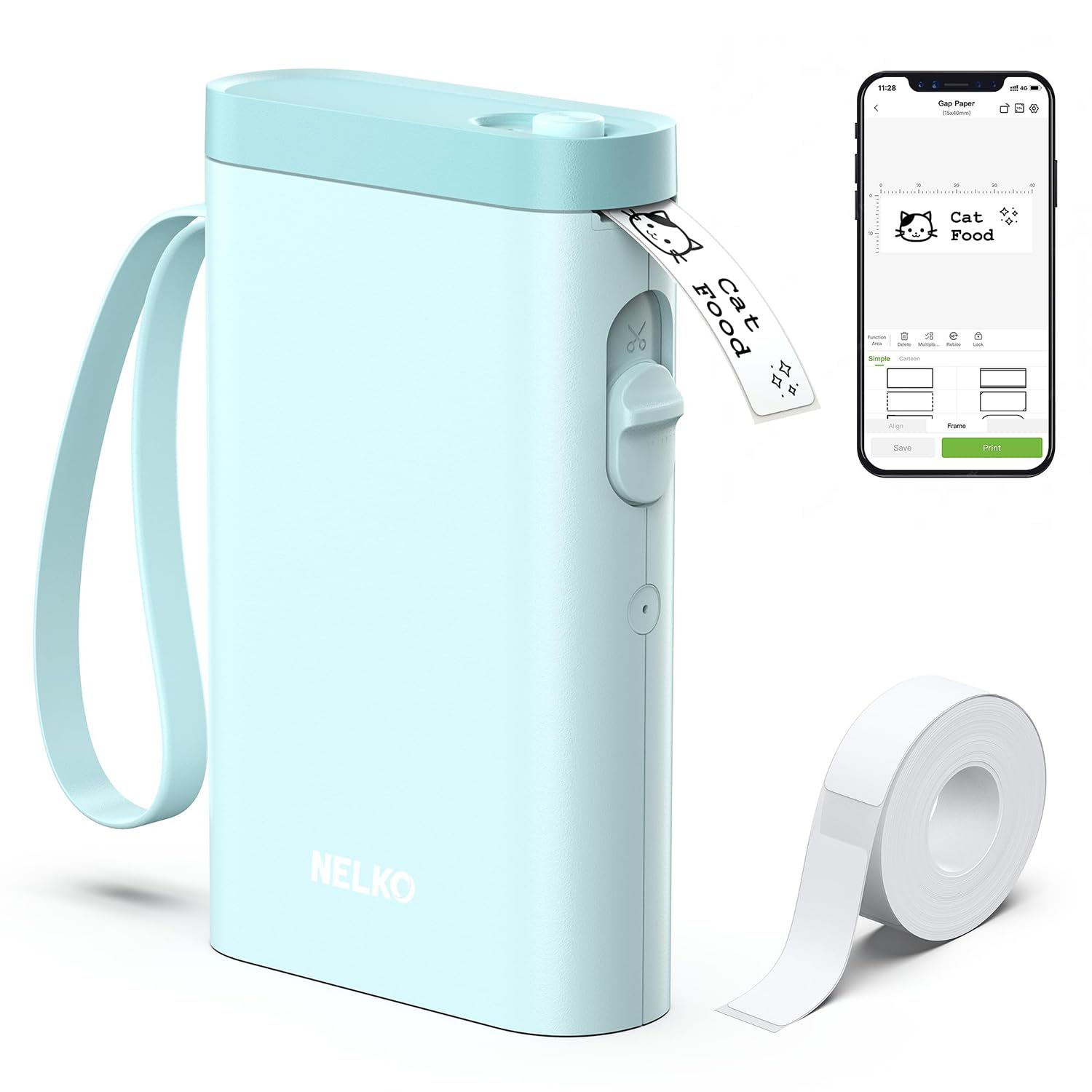 NelkoLabel Printer, Bluetooth P21 Self-Adhesive Labelling Device, Portable Labelling Device, Self-Adhesive Label Printer, Wireless, Mini Label Printer with iOS Android, for Home, Light Blue